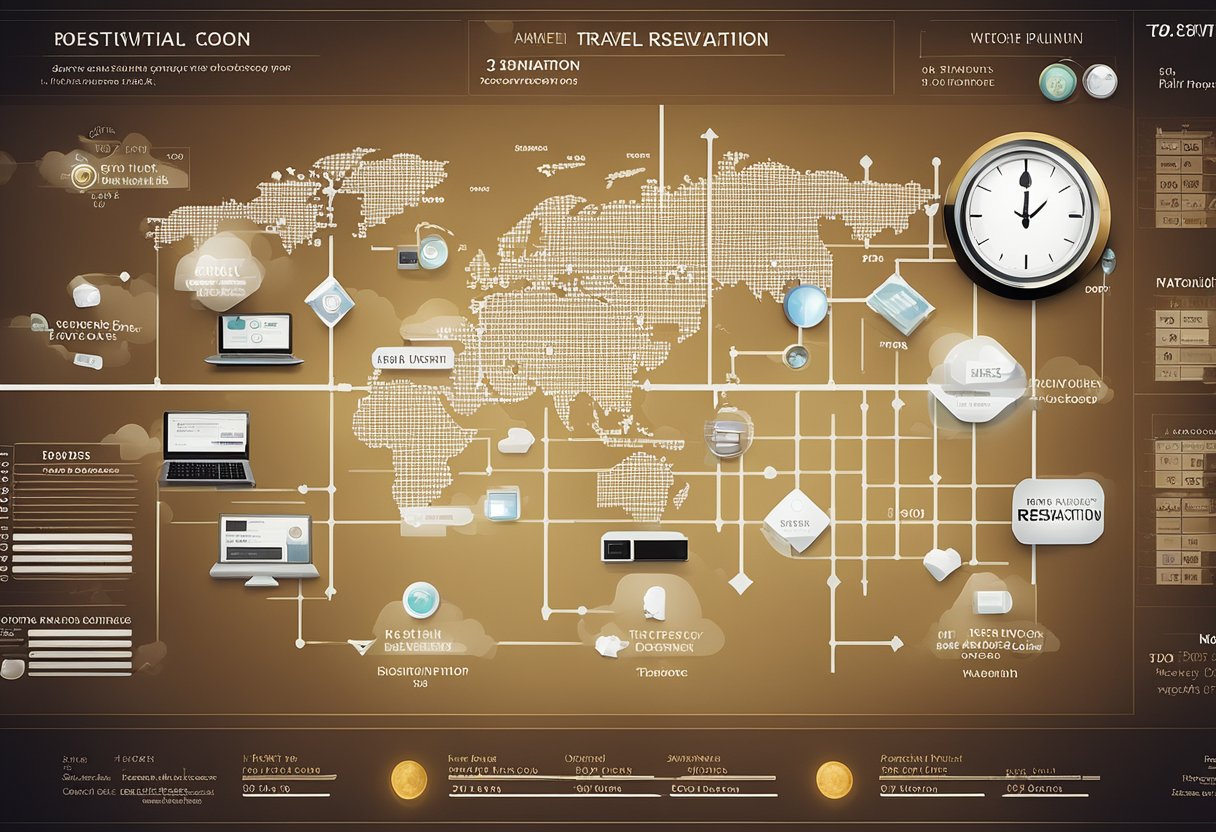 A computer screen displaying travel planning tools and reservation options