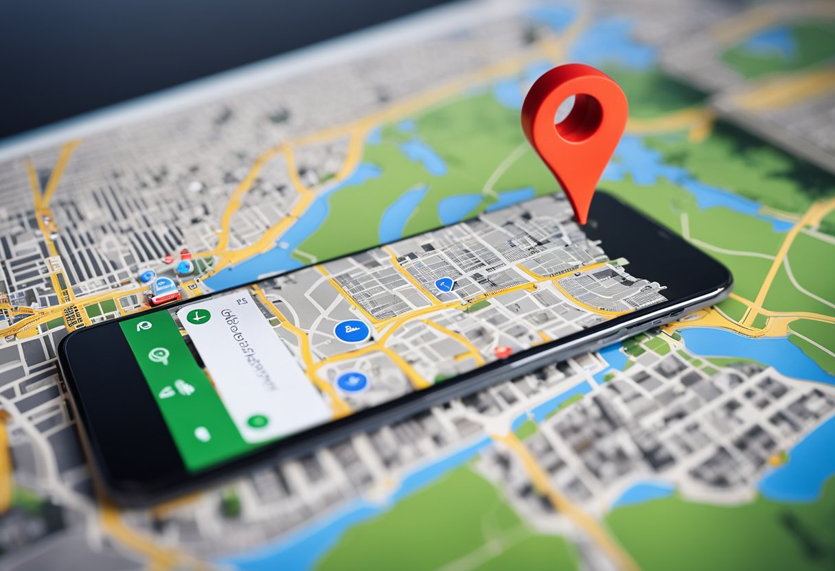 A smartphone with the Google Maps app open, displaying a map of a city with landmarks and streets, while the offline mode is activated